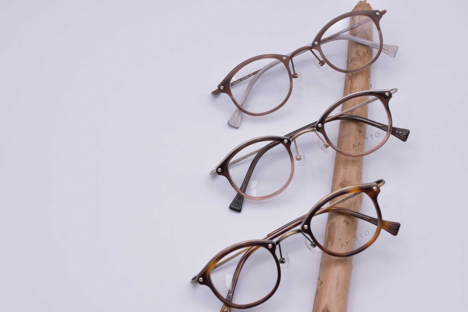 AKITTO bin3 ブラウン ラウンドメガネ 専用ケース付き AKITTO bin3